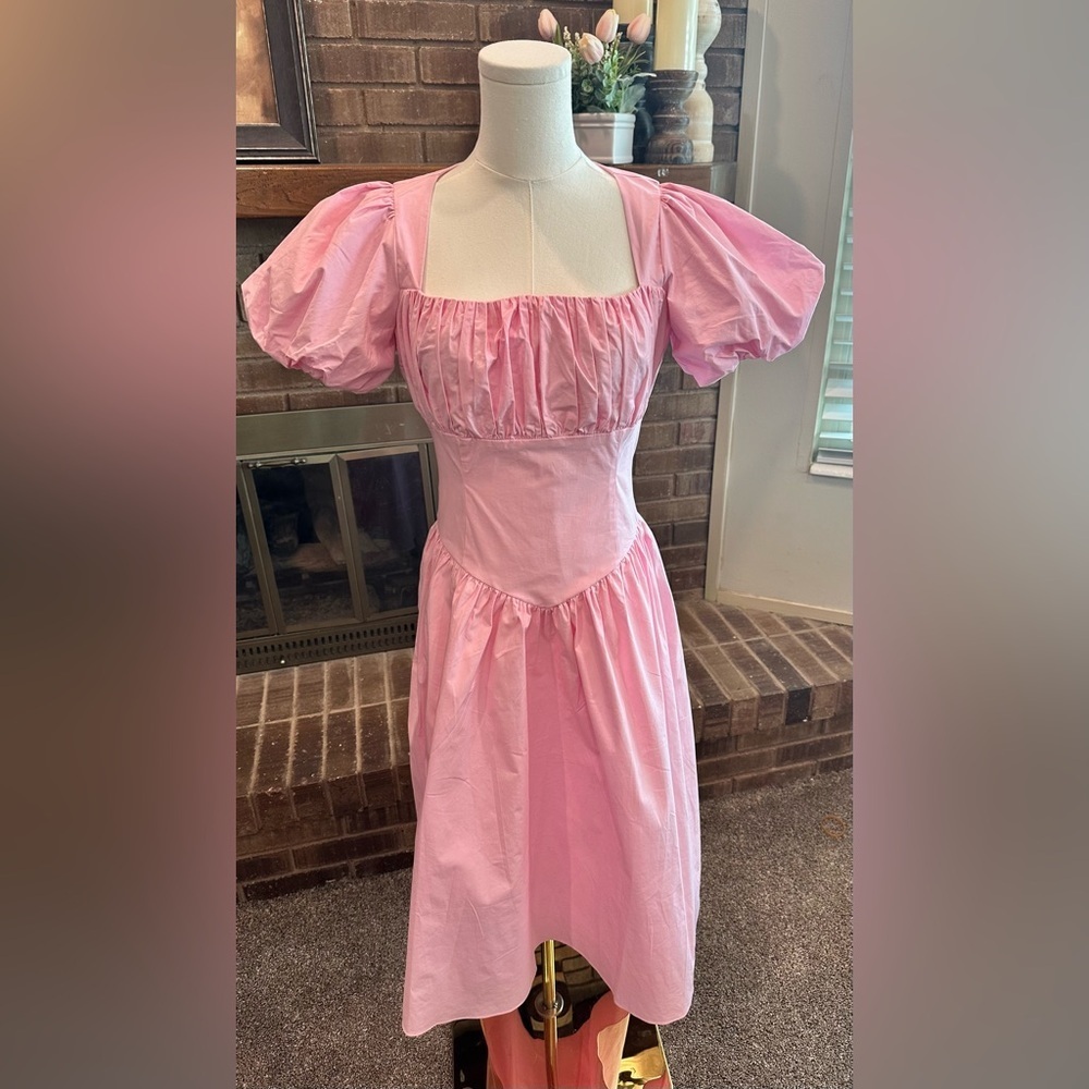 NWT Alexia Admor Pink Puff Sleeve Square Neck Midi Dress Size 2